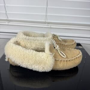 L.L.Bean Wicked Good 130484 Womens Sz 9 Moccasins Slippers Brown Leather Fur